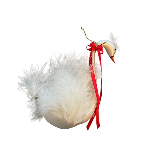 European Style Blown Glass Feathered Swan Hanging Christmas Tree Ornament White - Picture 2 of 6